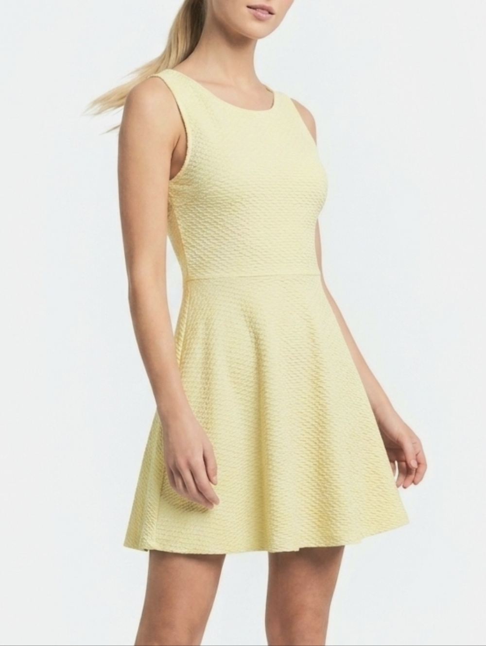 H&M Fit-and-Flare Mini Dress Yellow Size S Minimalist Casual Summer Feminine